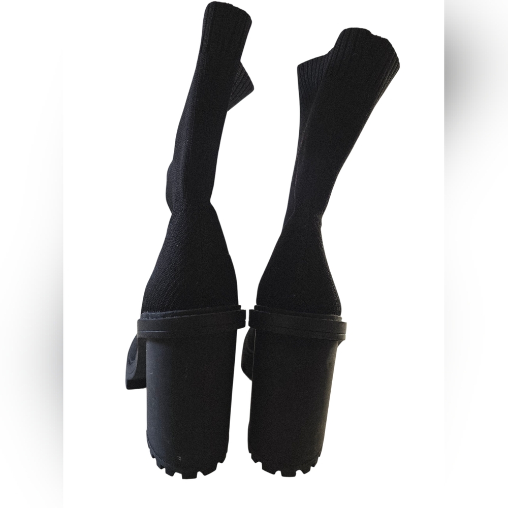 Zara Sock Chunky Heels Black Boots Womens Size 38 - Picture 3 of 6